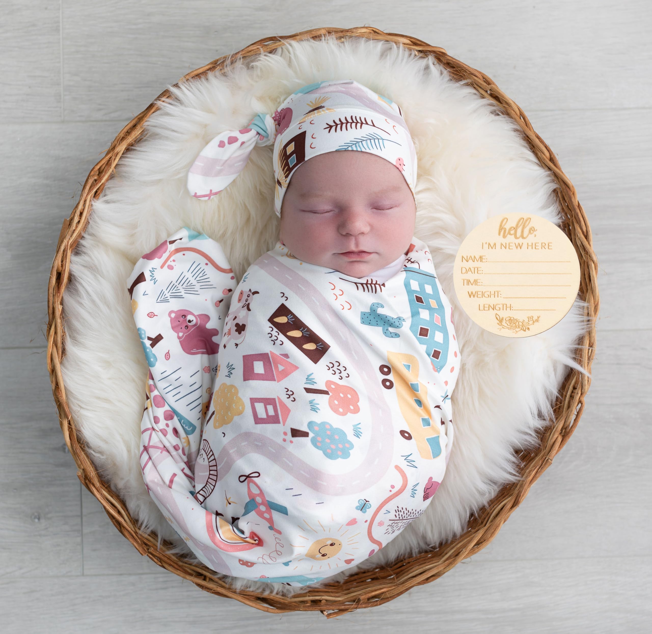 Newborn Swaddle Set, White, Beanie and Headband