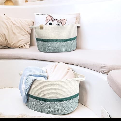 Miniatura 2 de ART pinecone Cesta de cuerda de algodón, cesta de almacenamiento tejida ovalada, bonita canasta de juguetes para perros, canasta de algodón para