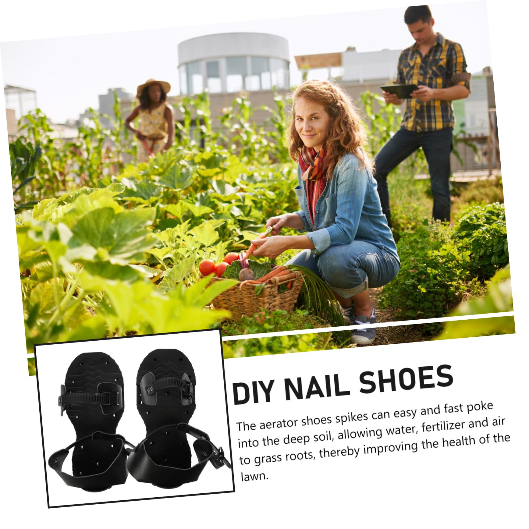 Zapatos Aireadores de Césped Calzado para Jardín Mejora la Salud del Césped Púas de PU Resistentes Negro para Jardinería para Uso en Patio y Jardín