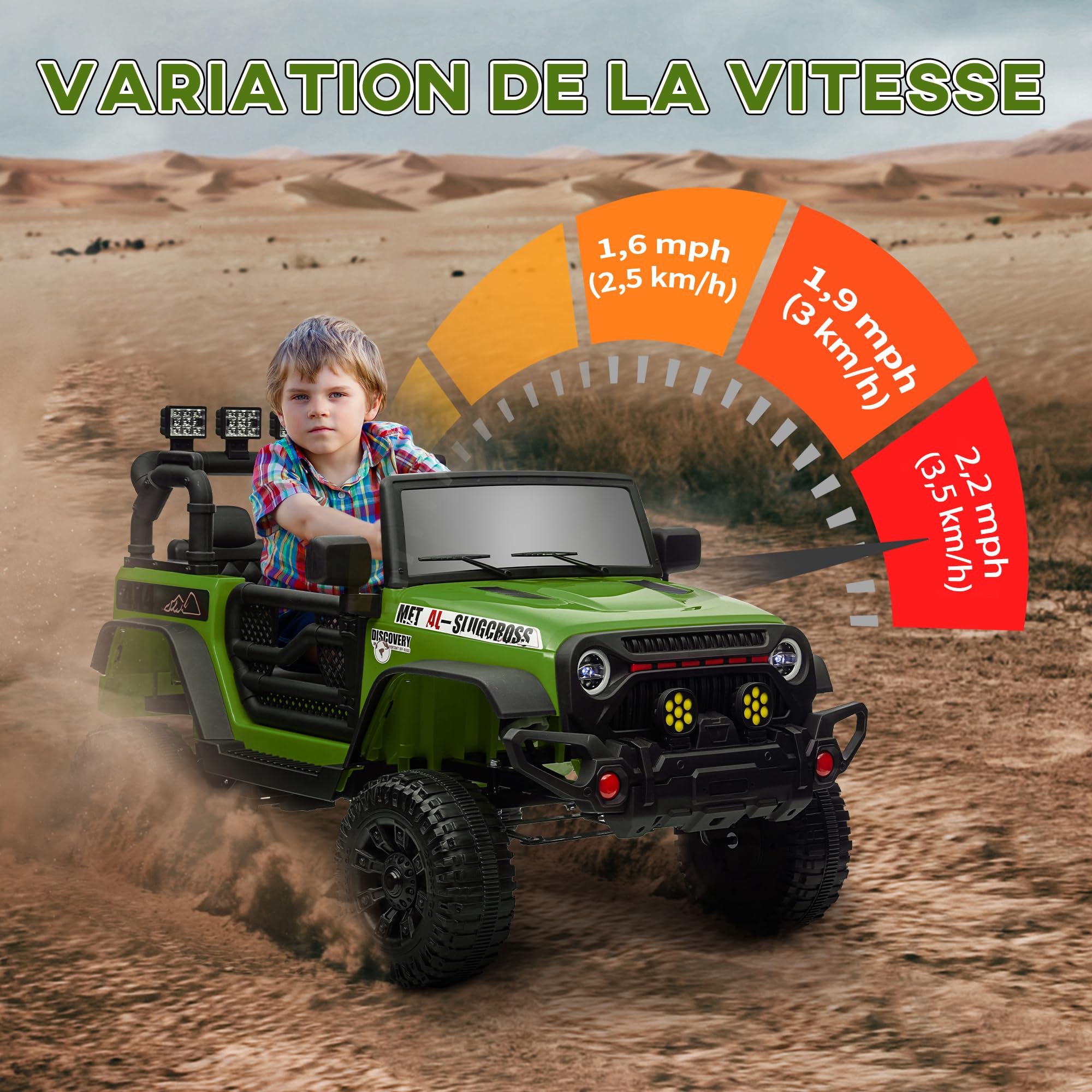 AIYAPLAY UTV Elettrico per Bambini 3 Velocità 2 Motori 12V Verde
