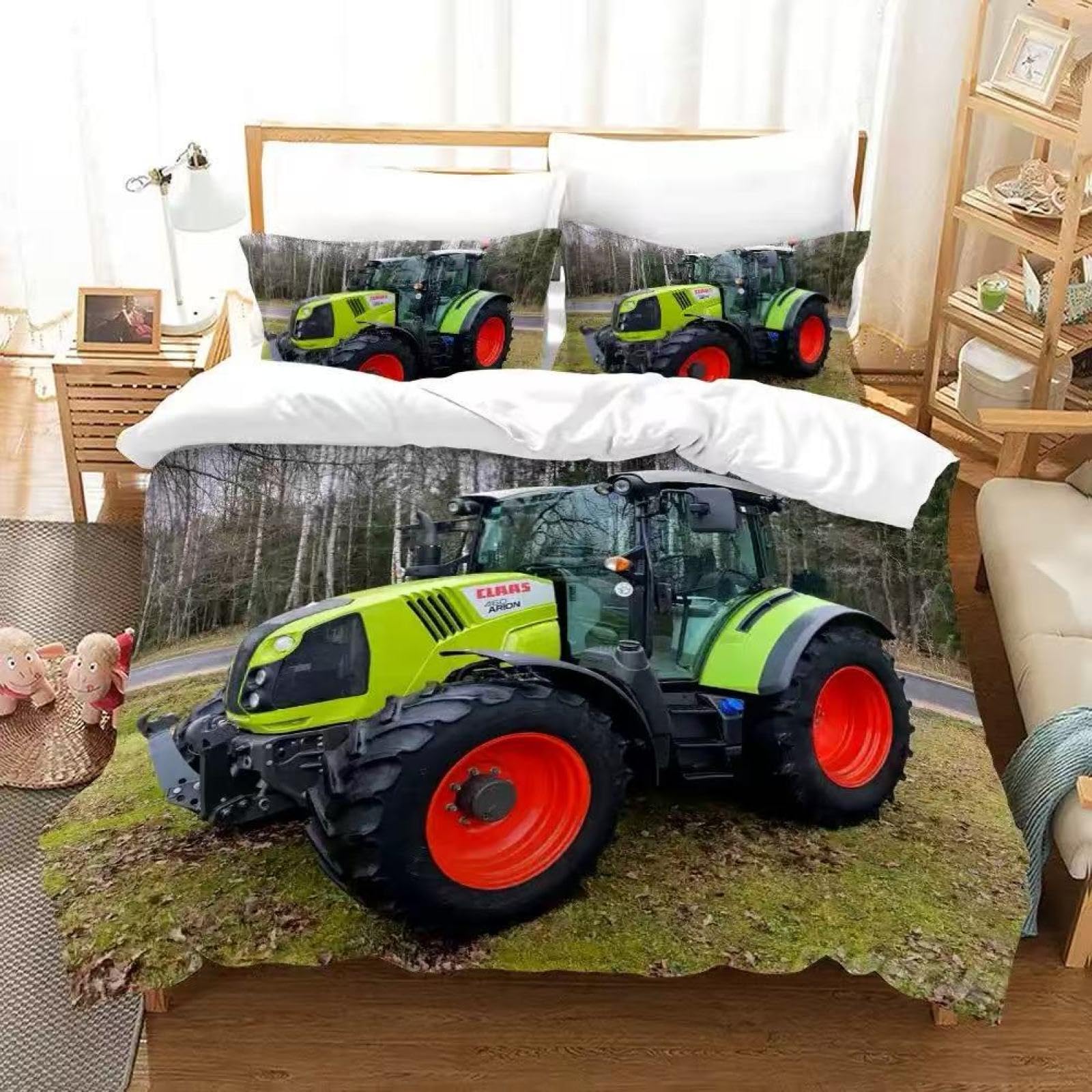 Bettwäsche 155x220 GrüNer Traktor Bettwäsche-Set mit Reißverschluss Schließung und 2 Kopfkissenbezug 80x80 cm - Weicher Atmungsaktive Mikrofaser Bettbezug für Kinder Mädchen