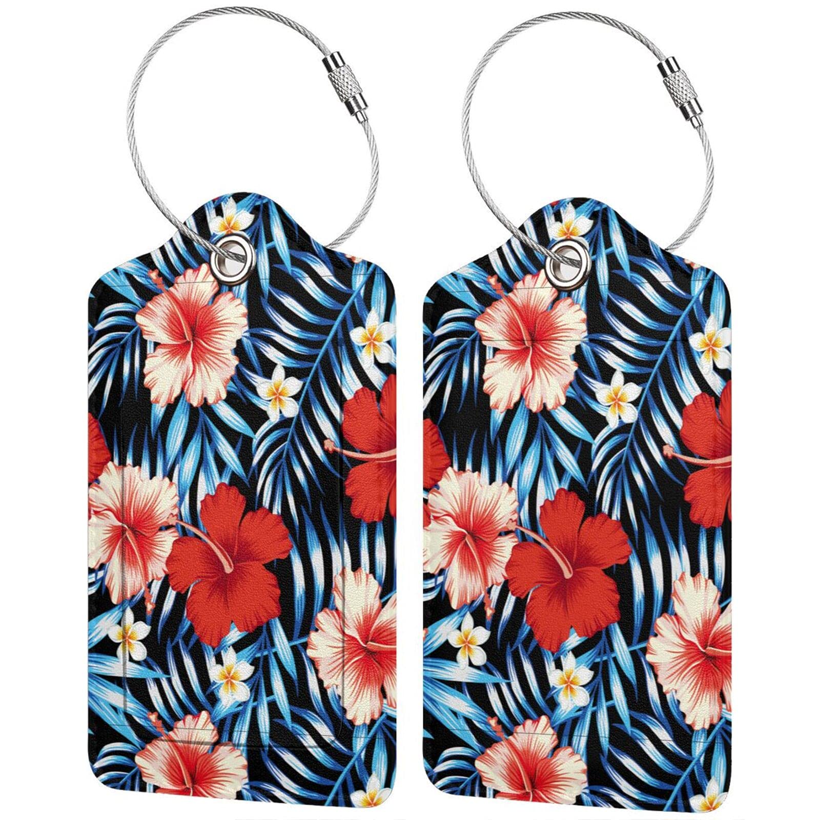 Tropical Hawaii 2 Pcs Luggage Tags, Privacy Cover Id Label with Stainless Steel Loop and Address Card for Suitcases & Travel Bags