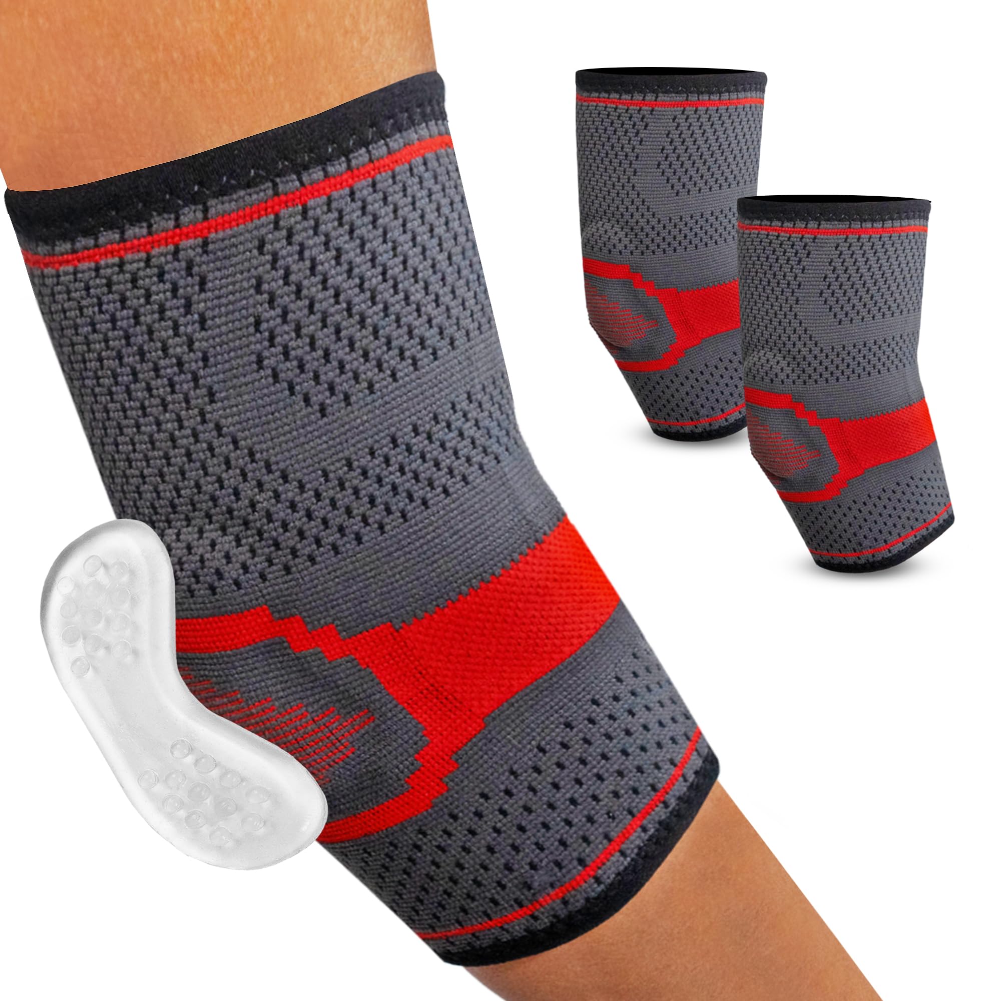 2 Pcs Coderas Epicondilitis Hombre y Mujer con Almohadilla de Silicona Masajeadora y Compresión por Tejido 3D Transpirable. Coderas Para Tendinitis, Codo de Tenista, Pádel, Crossfit y Gym (X-Large)
