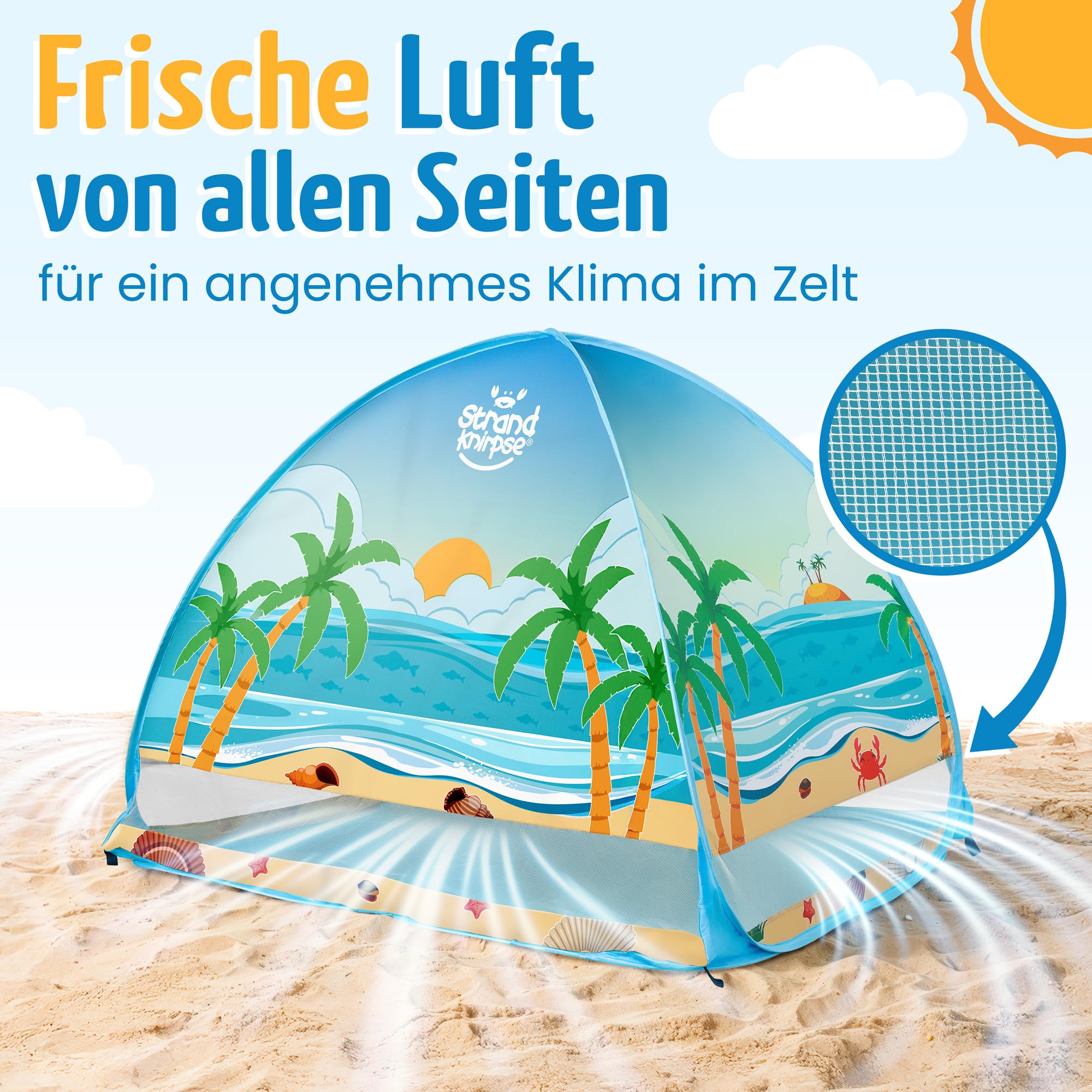 Pop-Up Strandmuschel mit UV Schutz 50+ für Kinder und Babys | Inkl. Tragetasche und Heringe. Strandzelt Strand Windschutz Sonnenschutz klein