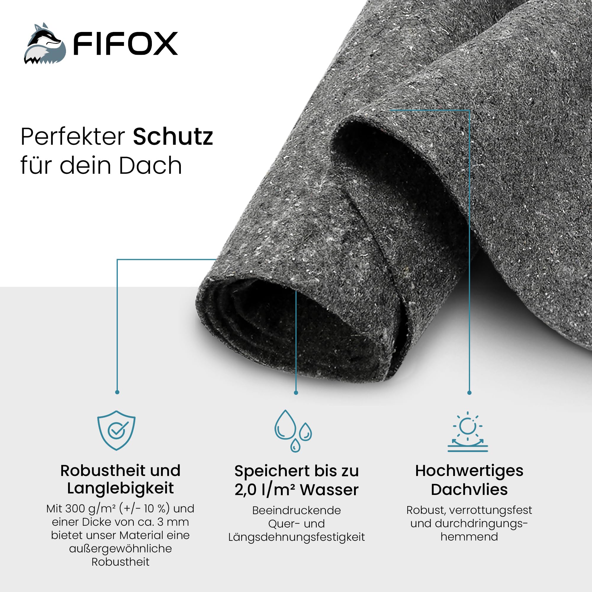 Schutzvlies und Speichervlies 300g/m² für Dachbegrünung/Robustes Trennvlies 15m x 2m zum Schutz der Dachfolie/Bauvlies in grau