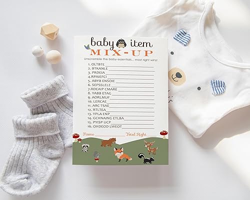 Miniatura 7 de Woodland - Juego de palabras para baby shower (paquete de 25) juegos para baby shower, diseños de fiesta de género neutro, ideas únicas para romper
