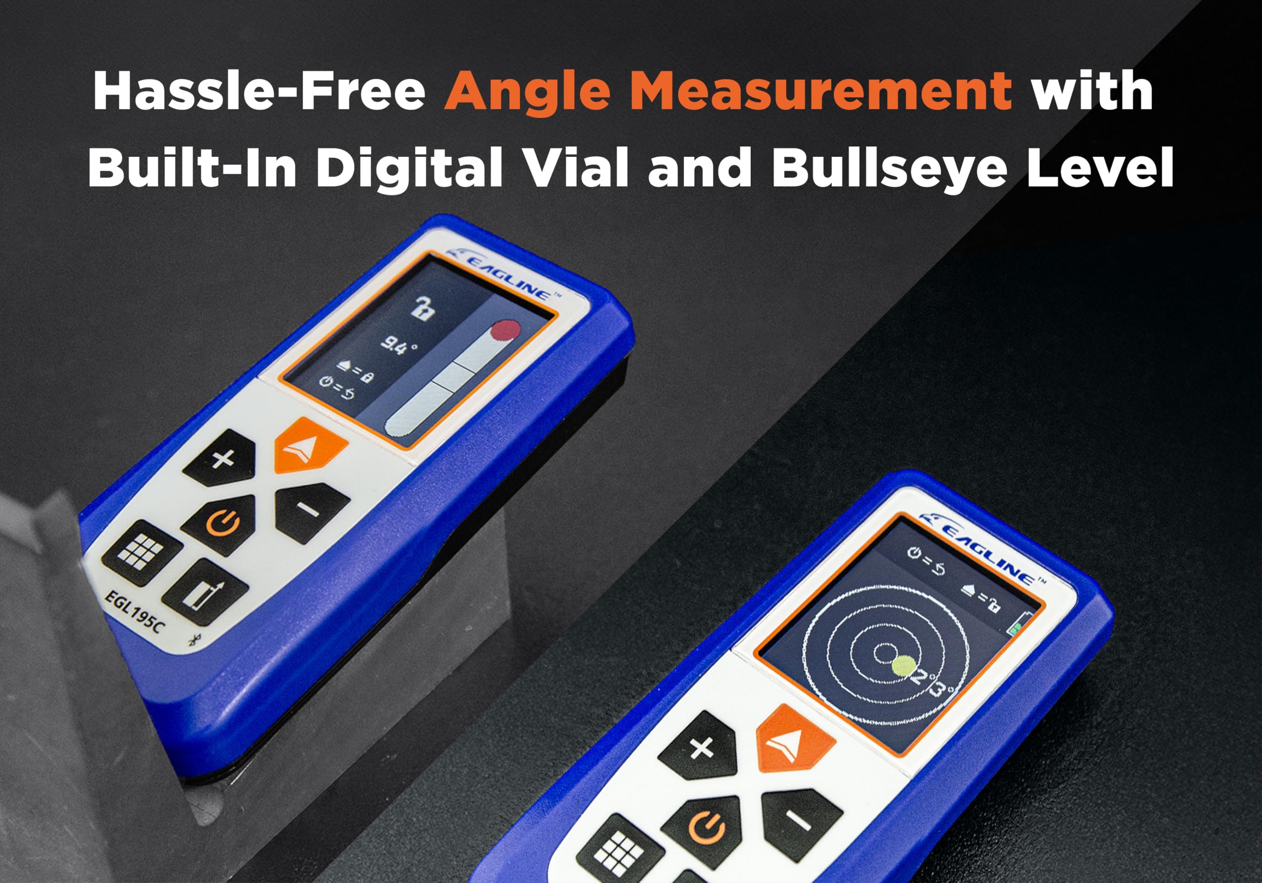 EGL195C - Medidor de distancia láser de 195 pies con Bluetooth, herramienta de medición láser ideal para área, volumen, mediciones de altura, nivel digital con bono: cubierta protectora y