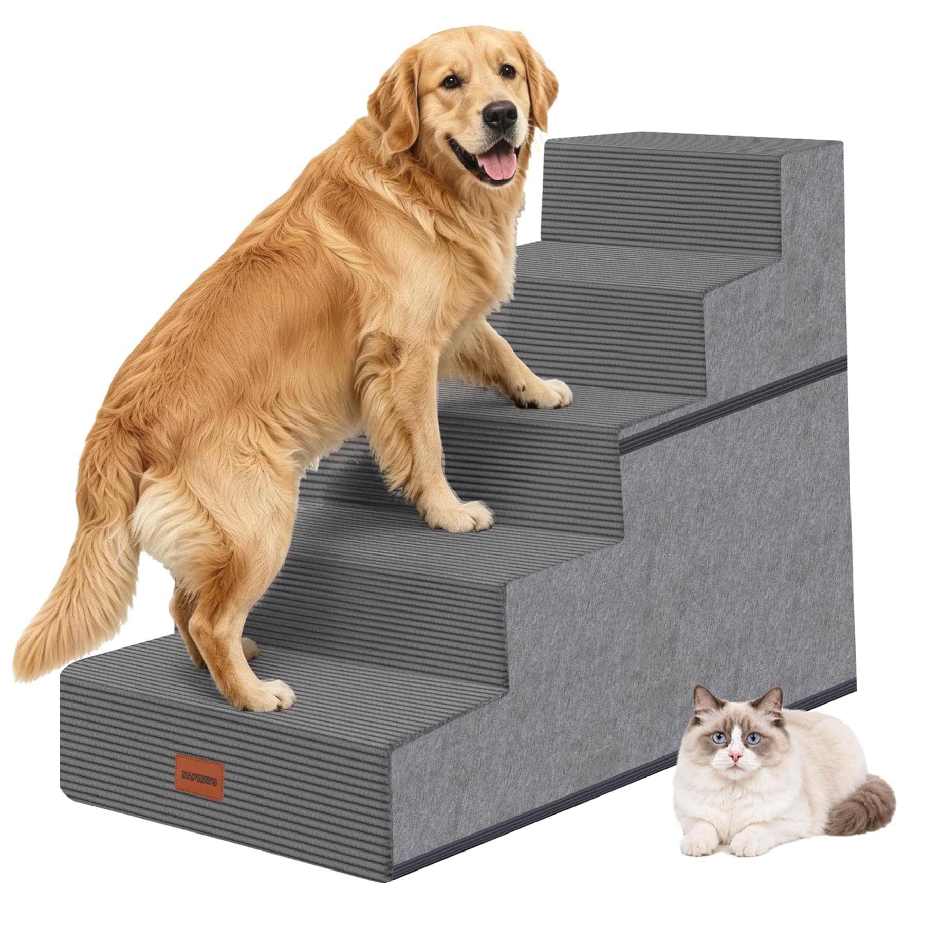 Escalera para perros pequeños 57 cm H, 5 escalones para mascotas de cama alta, entrada equilibrada antideslizante para mascotas para gatos medianos, escalera para perros interiores, color gris