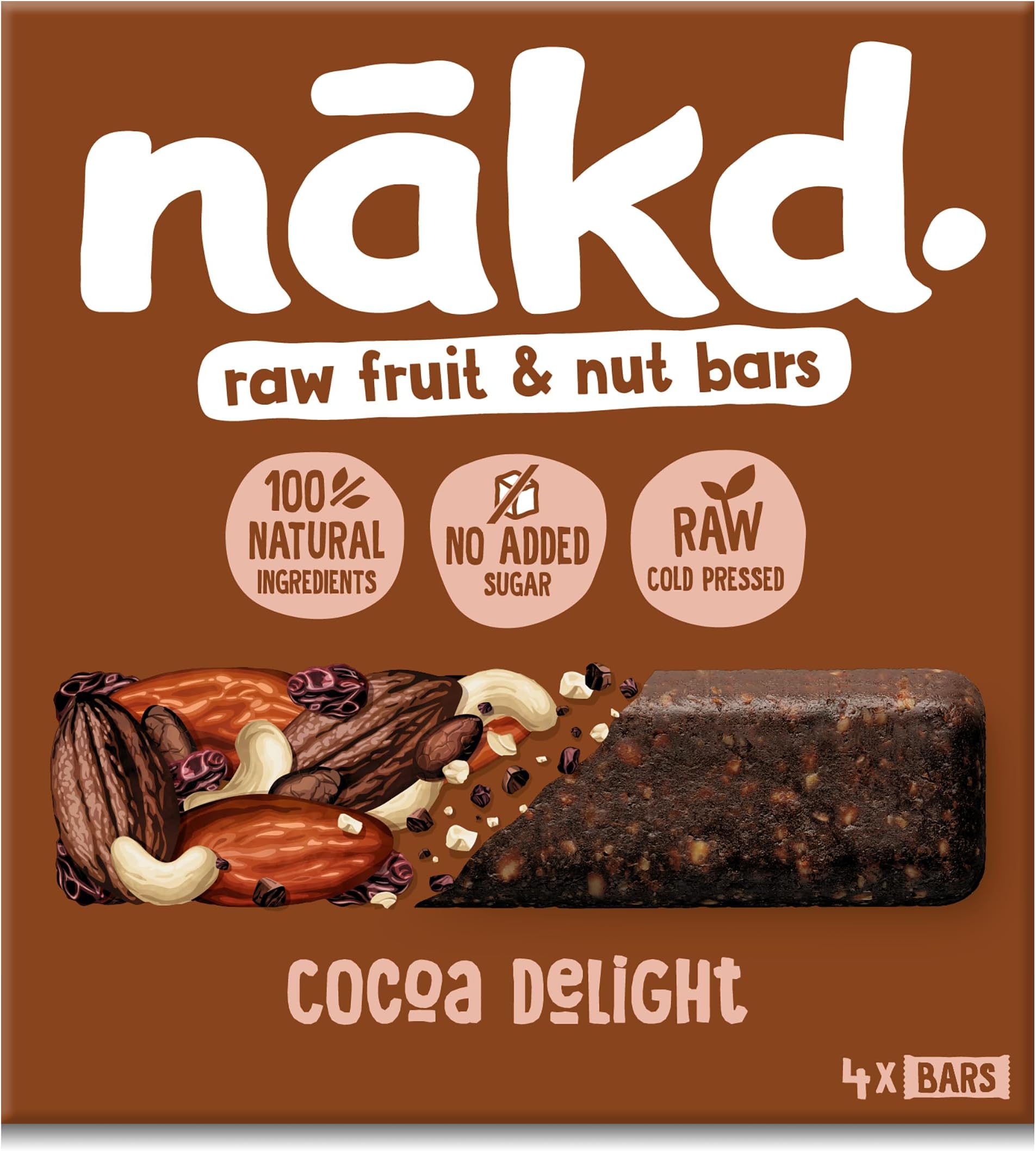 Nakd Cocoa Delight Natural Fruit & Nut Bars - Vegan - Healthy Snack - Gluten Free - 35g x 48 bars