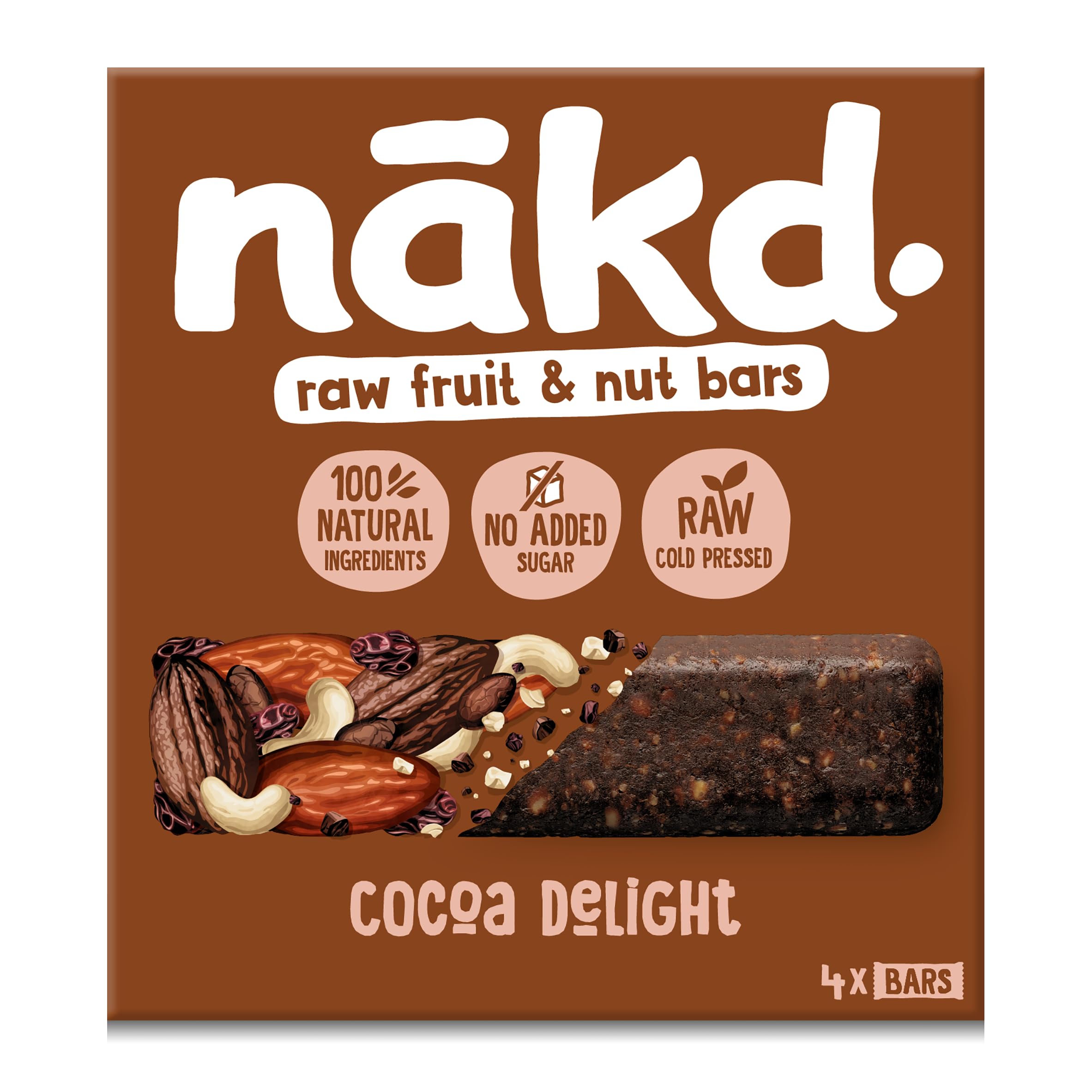 Nakd Cocoa Delight Natural Fruit & Nut Bars - Vegan - Healthy Snack - Gluten Free - 35g x 48 bars