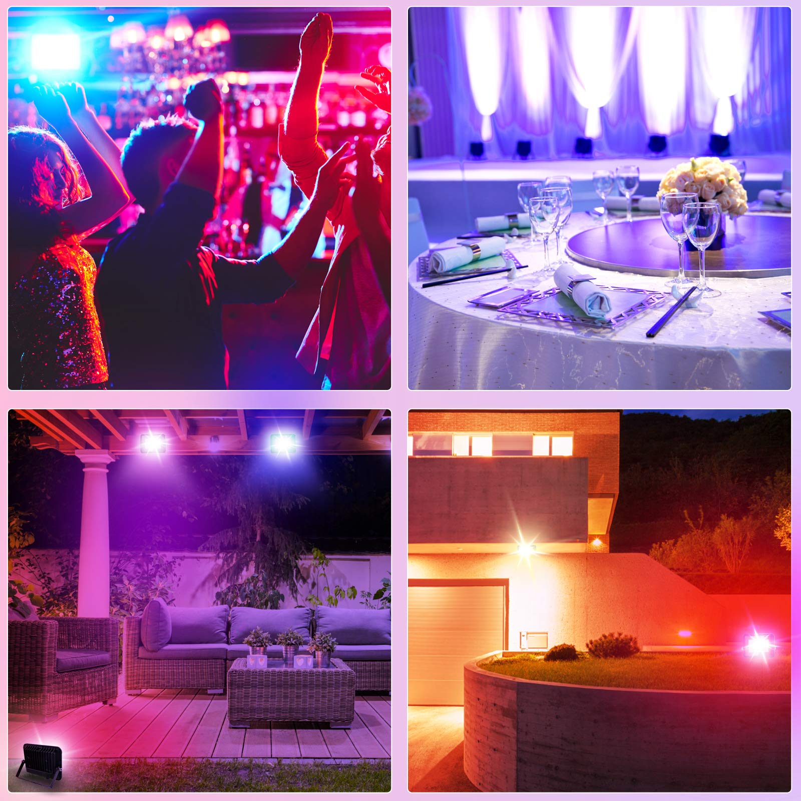 Sonnewelt Faretto LED RGB per esterni, 30 W, 8 pezzi, IP66, con telecomando | IP66 impermeabile, angolo di 120°, cavo da 1 m, cambio colore e memoria, alluminio, per giardino, terrazza e albero.