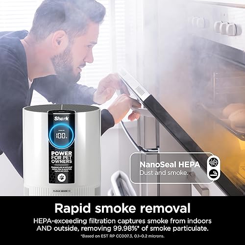 Miniatura 6 de Shark HP102PET Clean Sense - Purificador de aire para el hogar, alergias, pelo de mascotas, filtro HEPA, 500 pies cuadrados, habitación pequeña,