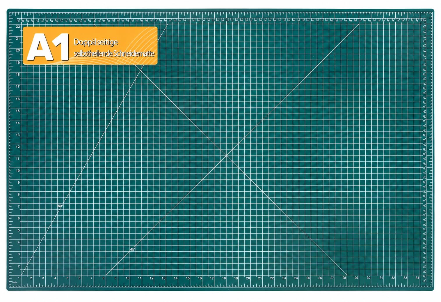 Schneidematte A1 60 x 90 cm, doppelseitige Bastelmatte, Bastelunterlage schnittfest für Rollschneider zum Nähen, Quilten, Scrapbooking & Basteln, Grün, Self Healing Cutting Mat for Hobby