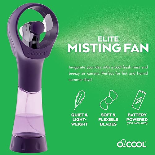 Miniatura 2 de O2COOL Paquete de 2 ventiladores de nebulización de agua portátiles Elite alimentados por batería (morado)
