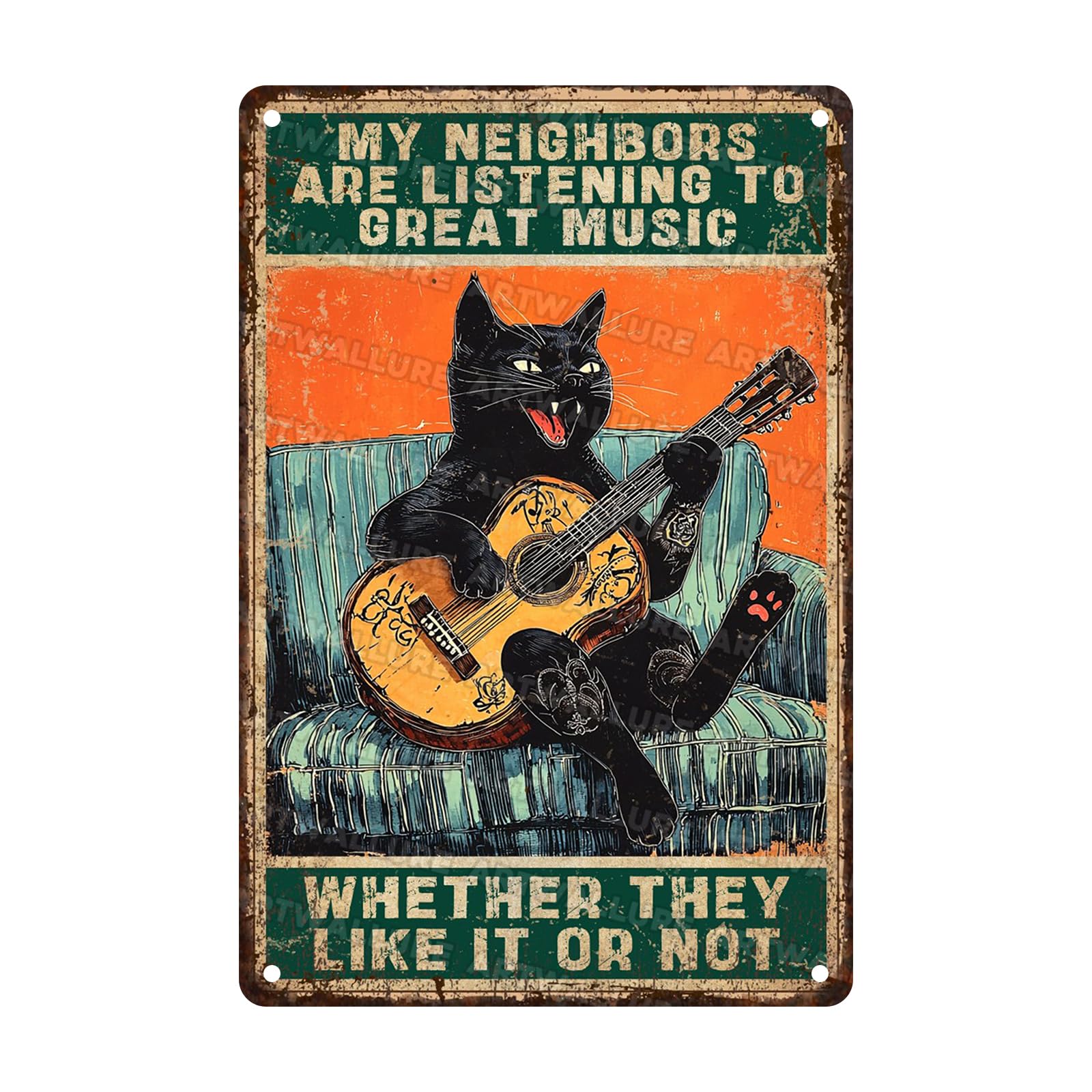 Anceky My Neighbors Are Listening To Great Music Black Cat Metal Sign Retro Tin Sign Wall Decor for Yard Garage Garden Home Farmhouse 12×16 Inch