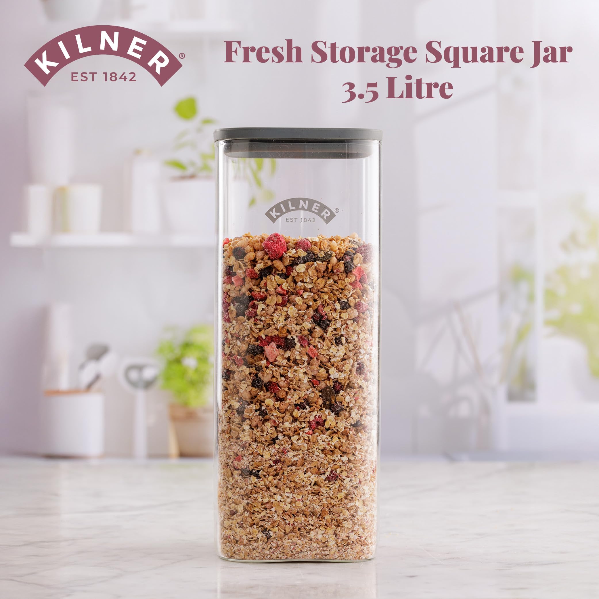 Kilner Contenitore ermetico in vetro da 3,5 litri, con coperchio ermetico, durevole, senza BPA, per conservare alimenti, pasta, prodotti secchi, dispensa