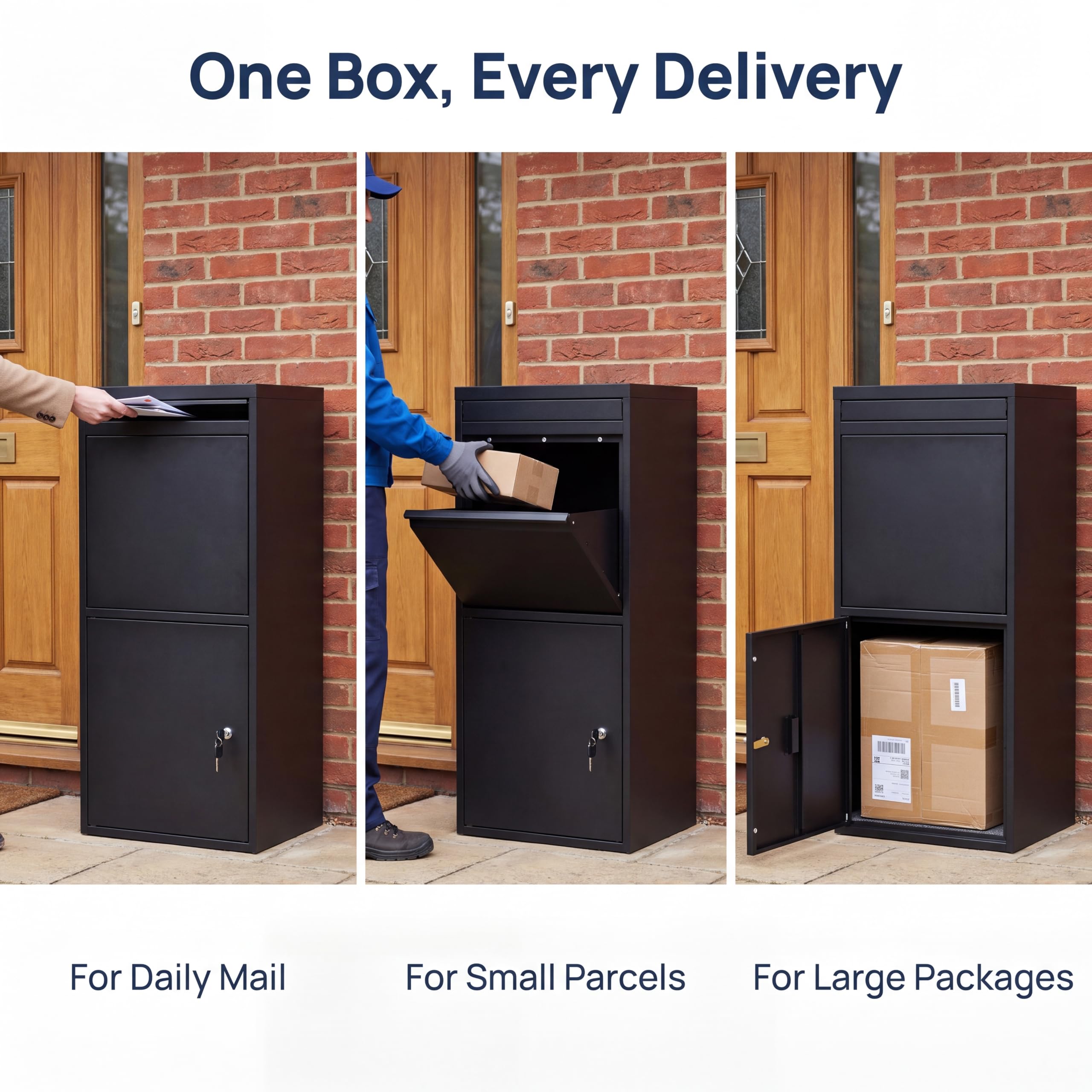 Buzón de metal impermeable, caja de paquetes extra grande para exteriores con cerradura para entrega por Internet, buzón de entrega resistente para paquetes (B)