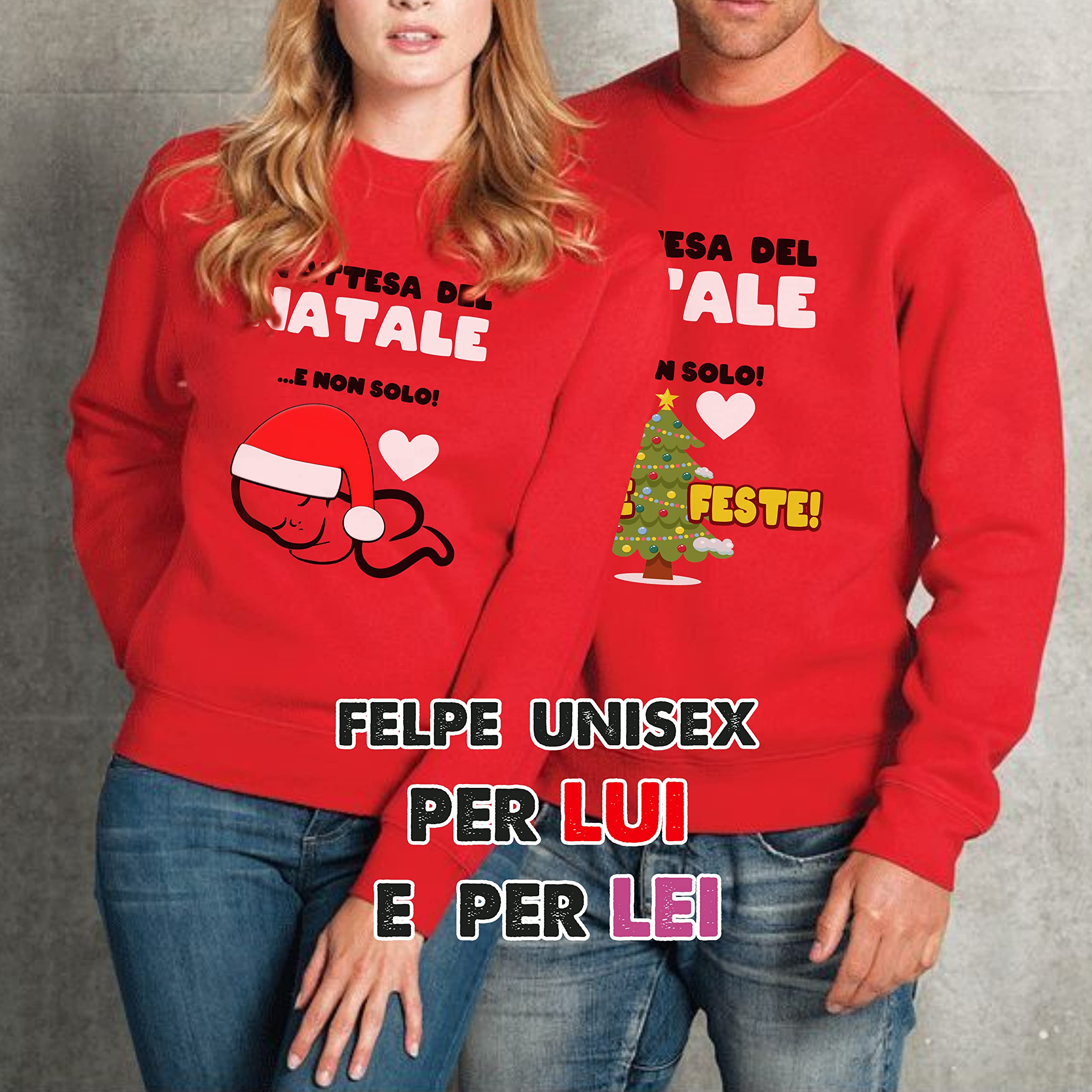 Coppia Felpe Natale - Incinta - Gravidanza - in Attesa - del Natale e Non Solo - Coppie - Partner - Lui Lei - Coppie Natalizie