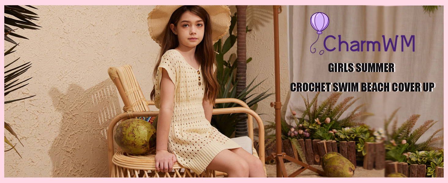 Girls Color Block Crochet Beach Cover Up - Sleeveless Summer Swim Dress For Kids 5-14 Years