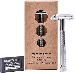 Parker Safety Razor Parker 29L" UNISEX Long Handle Butterfly Open Double Edge Safety Razor & 5 Premium Blades