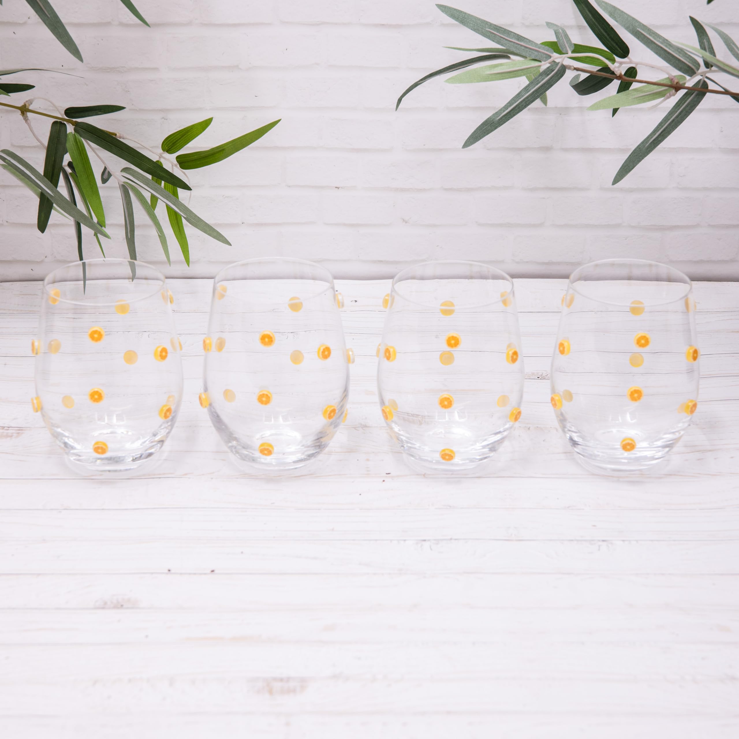 Annibells 4 x Orange or Lemon Summer Fruit Glasses Water Cocktail Tumbler Set (4 x Orange Tumblers)