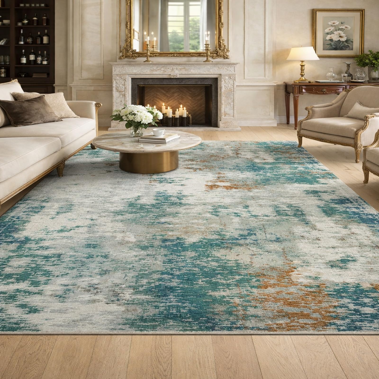 Alfombra lavable para dormitorio Rururug de pelo corto con base antideslizante verde