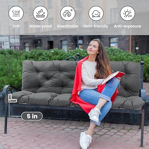 Miniatura 2 de Cojines de asiento de repuesto con respaldo, cojines gruesos de 4 pulgadas, 2-3 plazas, impermeables, con lazos, para muebles de jardín y patio (60