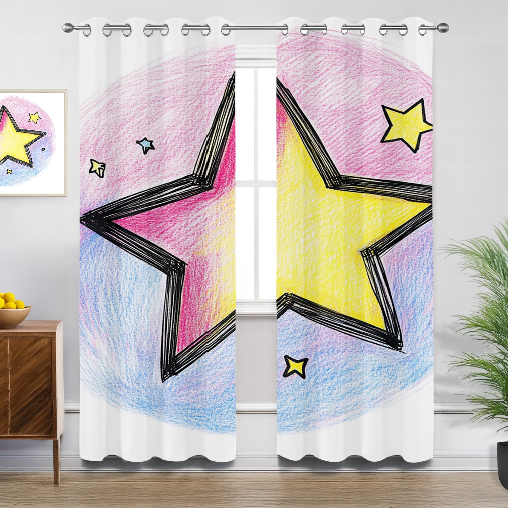Generisch Stern Verdunklungsvorhänge - Kinderzimmer Blickdichte Vorhänge mit Ösen, Schlafzimmer Wohnzimmer Kinderzimmer Gardinen- 2er Set - H160 x B132cm
