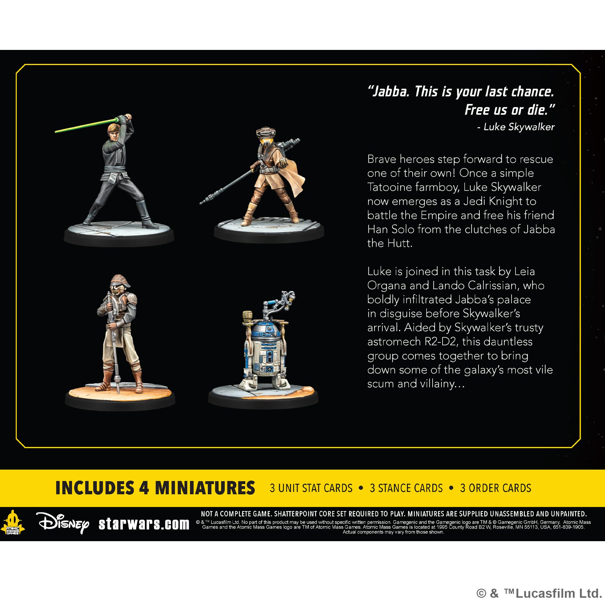 Asmodee Star Wars Shatterpoint, Pack de Escuadra Fearless and Inventive, Luke Skywalker Caballero Jedi, Leia Organa, Lando Calrissian y R2-D2, Expansión Miniaturas, 2 Jugadores, 14+ Años, Español