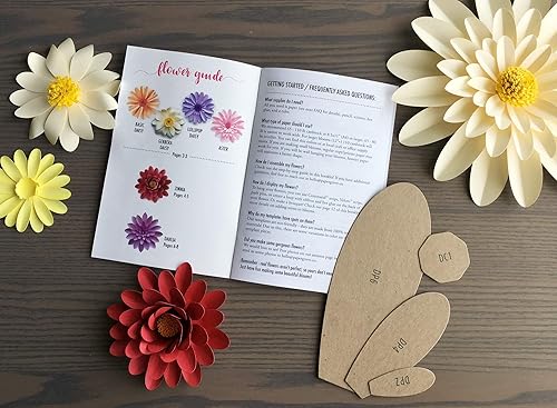 Miniatura 4 de Kit de plantillas de papel de margarita, dalia, zinnia y aster, plantillas de hojas de 5 a 18 pulgadas, libro de instrucciones incluido para flores