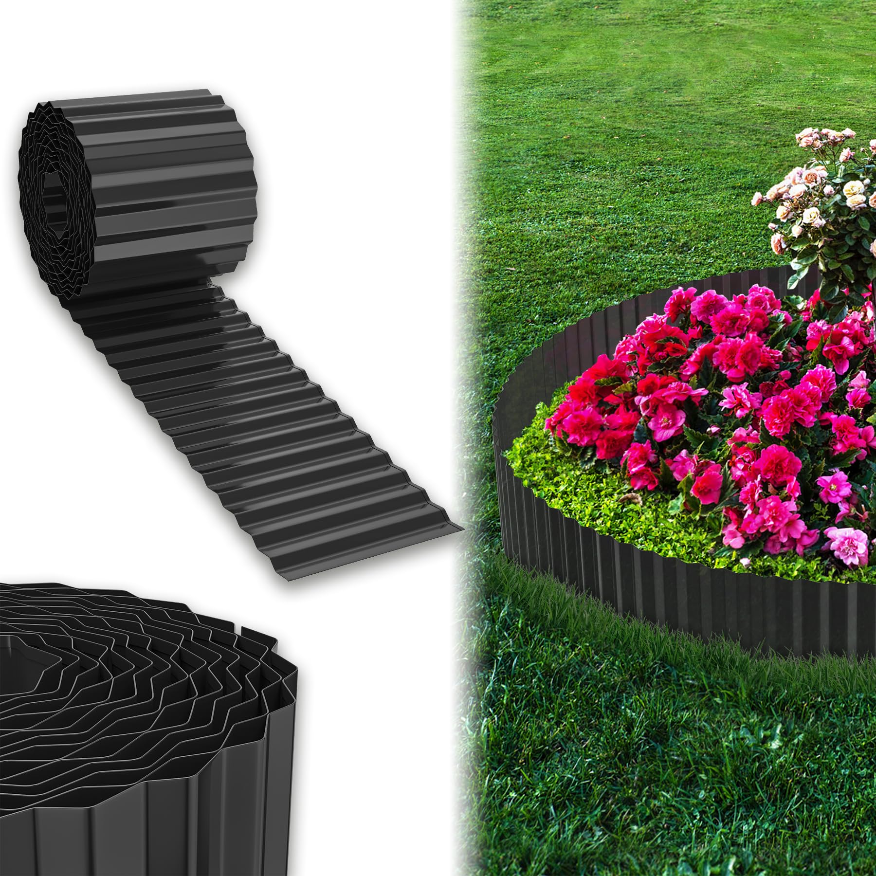 UISEBRT Beeteinfassung Rasenkante, Verzinktes Beetbegrenzung aus Metall Einfach zu Montieren, Hoch Flexibel Rasenkanten, Wurzelsperre Blumenbeet oder als Mähkante Länge Anpassbar