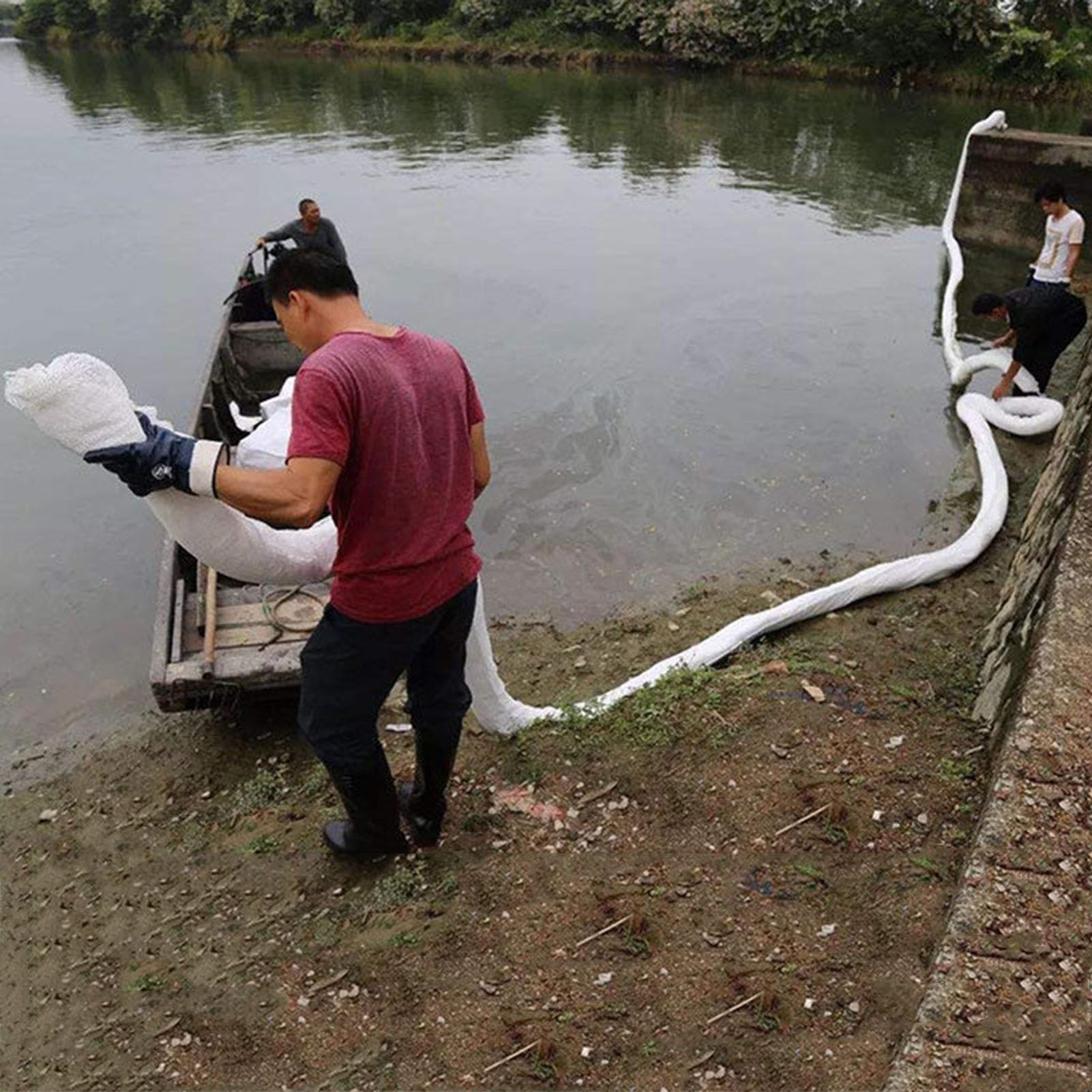 Calcetín absorbente de aceite para contención de derrames, barrera suave universal para diésel y combustible en ríos