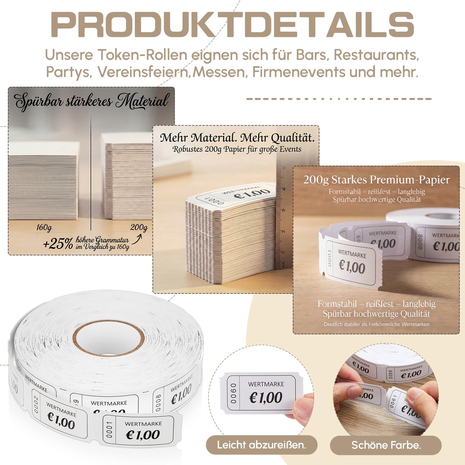 Rollo De 2000 Fichas Adhesivas Rojas | Fichas Perforadas Para Bebidas, Comida Y Eventos | Resistentes Al Agua Y Al Aceite | Ideales Para Bares, Tiendas Y Carnavales