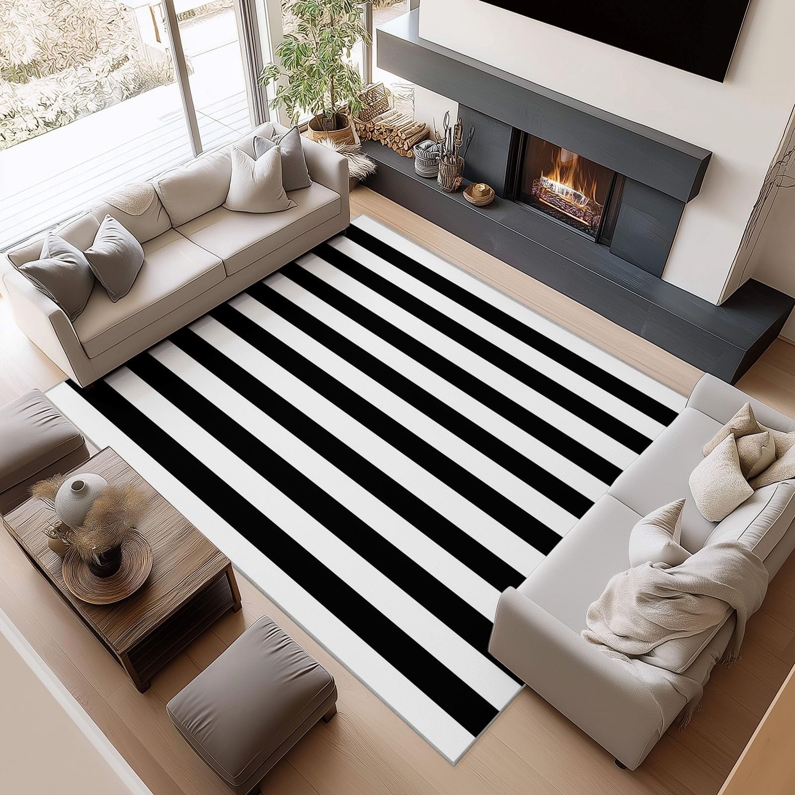 Alfombras de Salón Rayas Blancas Y Negras 120x180cm Alfombra Impresión 3D Moderno, Suave Pelo Corto Lavable, para Dormitorio, Comedor, Salon, Decoración del Hogar