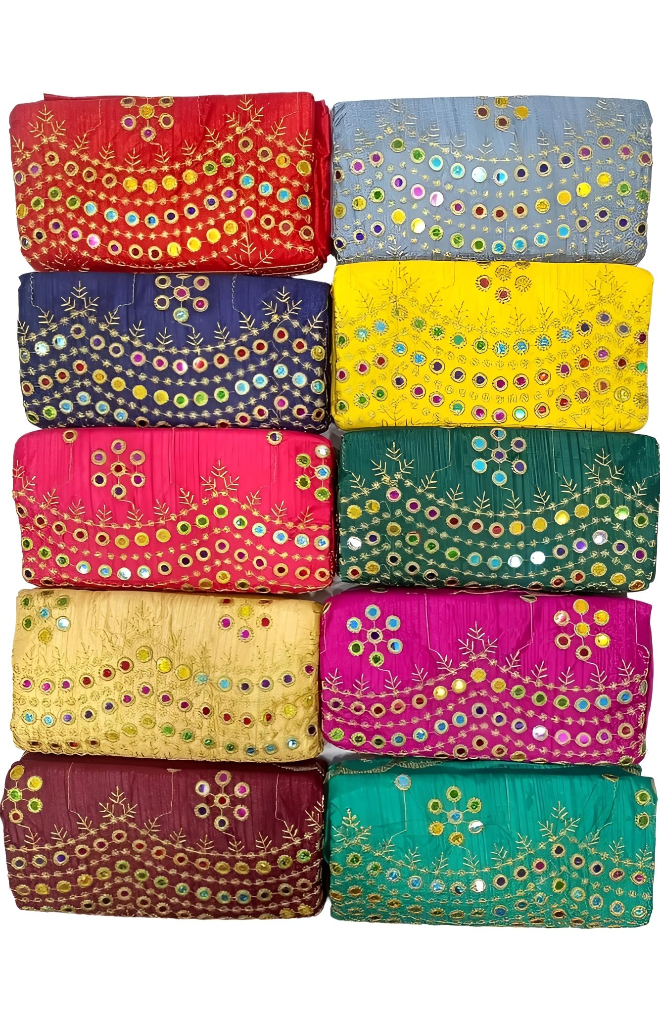 Multicolor Unstitched Blouse Materials 1 Meters Each | Multi Sequence Mirror Embroidery Work on Silk - Navratri Special, Durga Puja Special, Oti Bharan, Ugadi (Pack of 10 Pieces)-Pattern 4