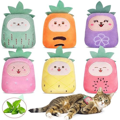ETEKYER Catnip Toys, Catnip Toys for Cats, Cat Toys with Catnip, Cat Toys for Indoor Cats Kittens, Cat Chew Toy, Cat Pillow Toys for Teeth Cleaning Playing, 6 Pack - Multi-color 6 Pack