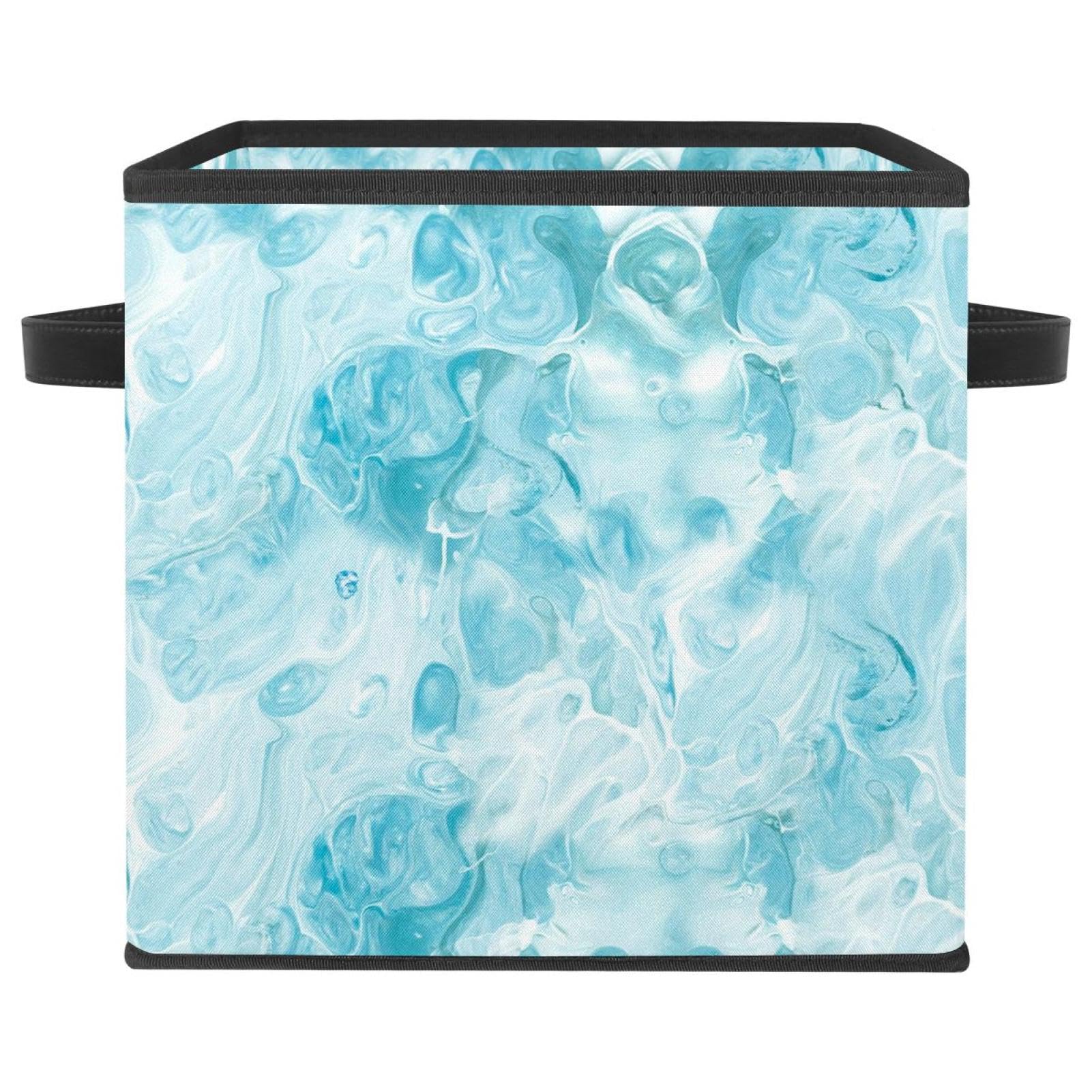 Boîte de rangement pliable cube marbre bleu pour placard et chambre