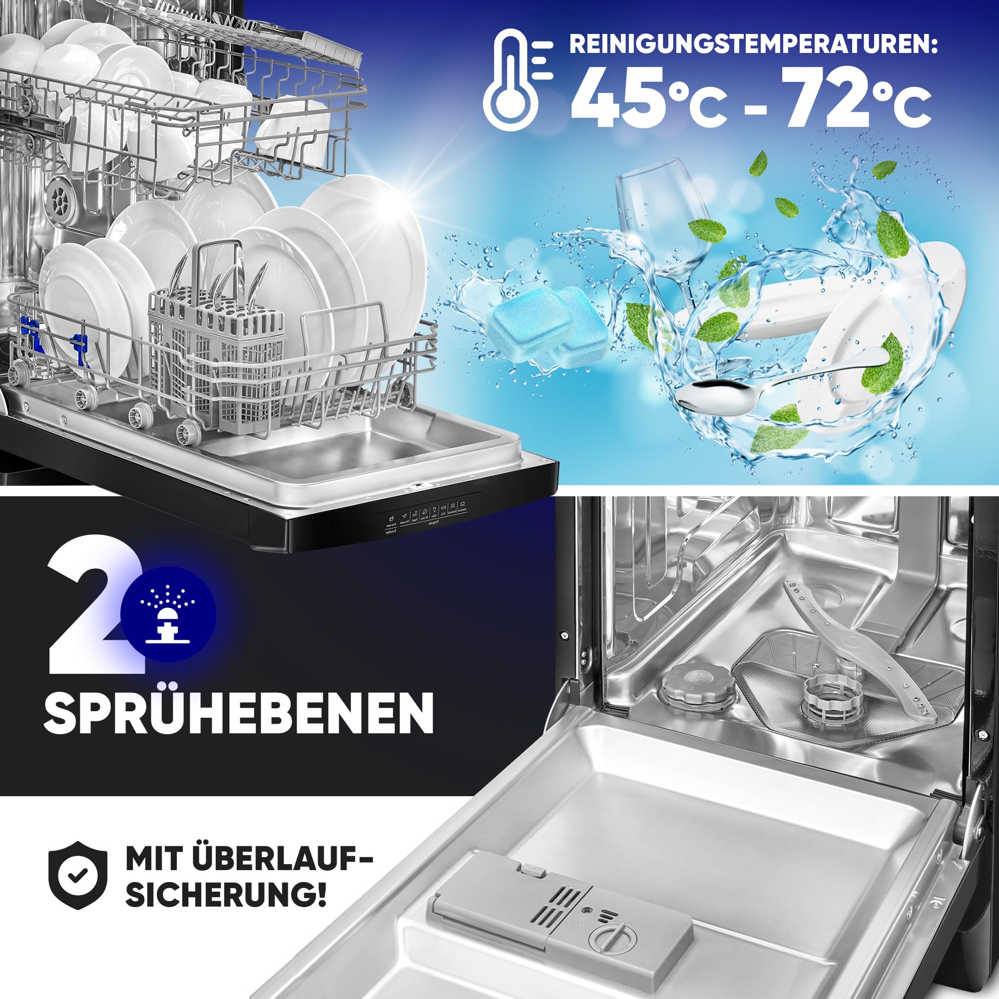 Bomann Geschirrspüler 45 cm 10 Maßgedecke Stand Unterbau 7 Programme 2 Sprühebenen Startvorwahl LED-Display GSP 7418 schwarz