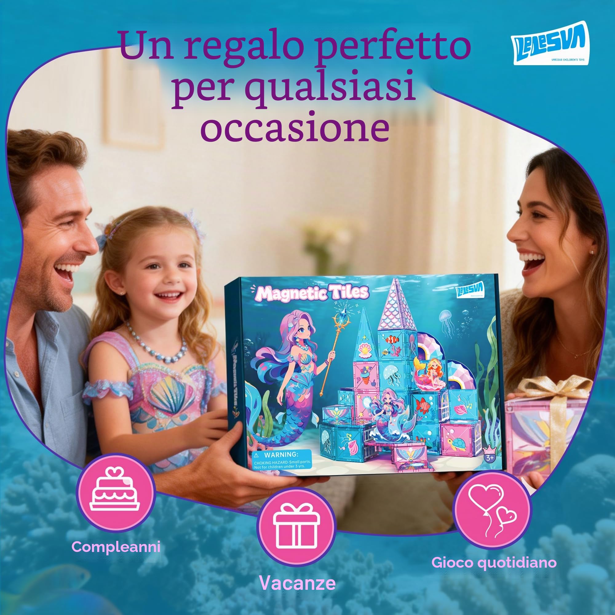 Set di Piastrelle Magnetiche Sirena, 51 PEZZI Giocattolo da Costruzione Magnetico per Ragazzi e Ragazze Regalo Età 3 4 5 6 7 Anni, Blocchi Magnetici Educativi STEM per Costruzioni Creative a Fine Apri