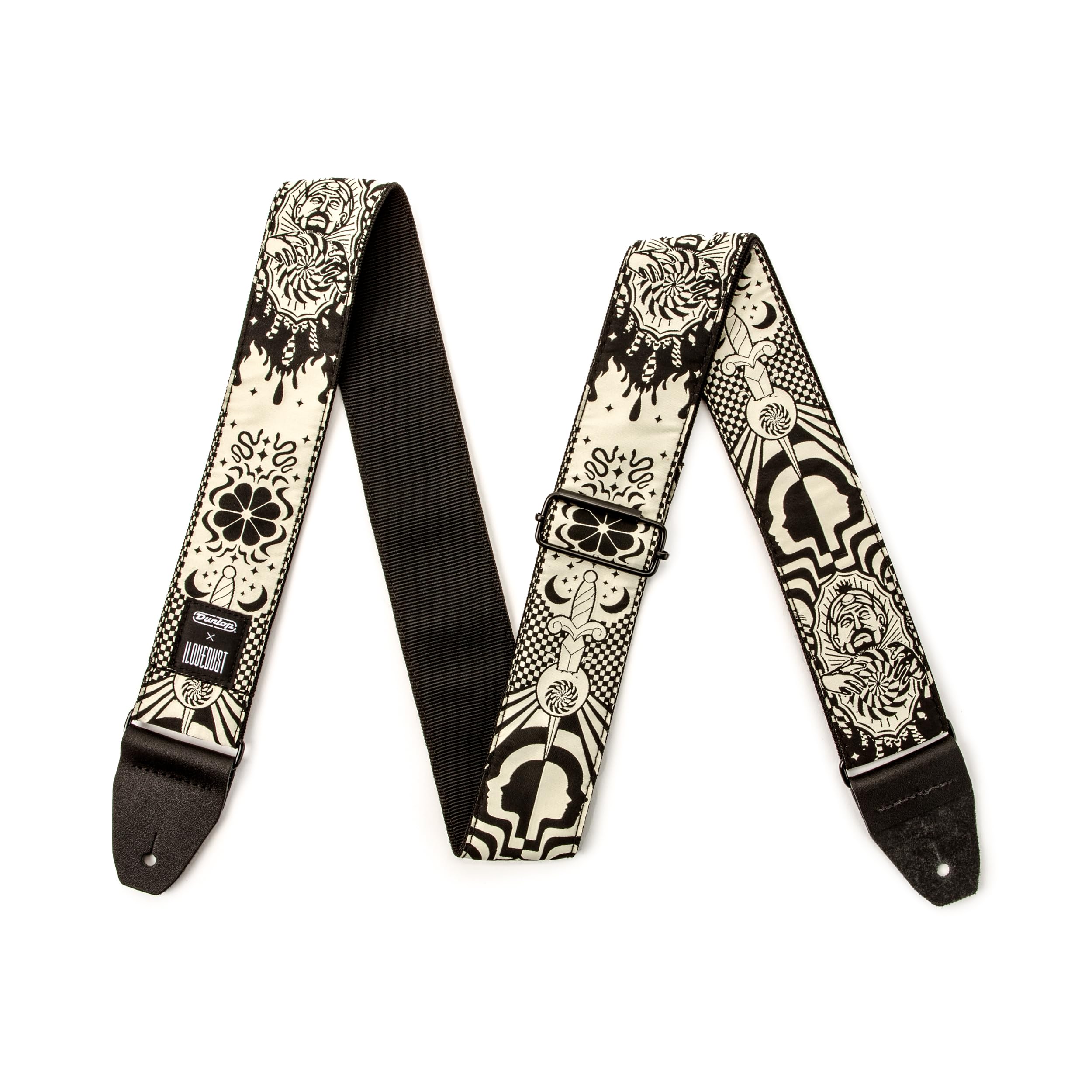 Jim Dunlop Correa para guitarra, ILOVEDUST Night Spells Strap, blanco y negro ILD15