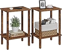 TUTOTAK Set of 2 End Tables with 2-Tier Storage - Compact Side Nightstand Sofa Table for Small Spaces, Living Room Bedroom, Brown