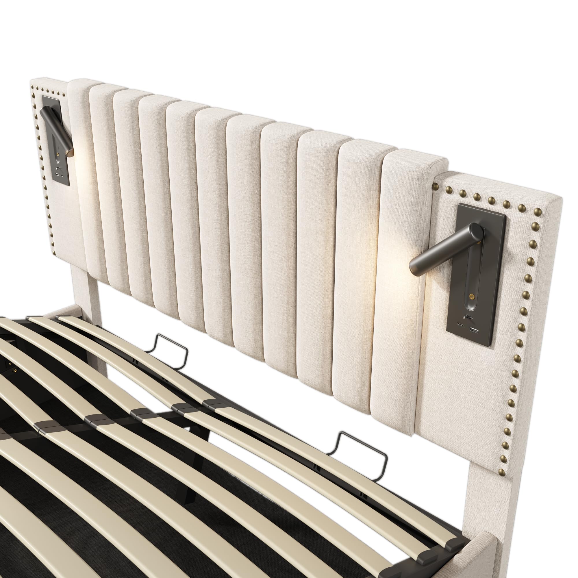 Letto Piano Con Rete A Doghe E Testiera, Letto A LED Con Porta Di Ricarica Usb Letto Principale A 4 Cassetti Per Adulti E Adolescenti Funzione Di Stoccaggio 83126747