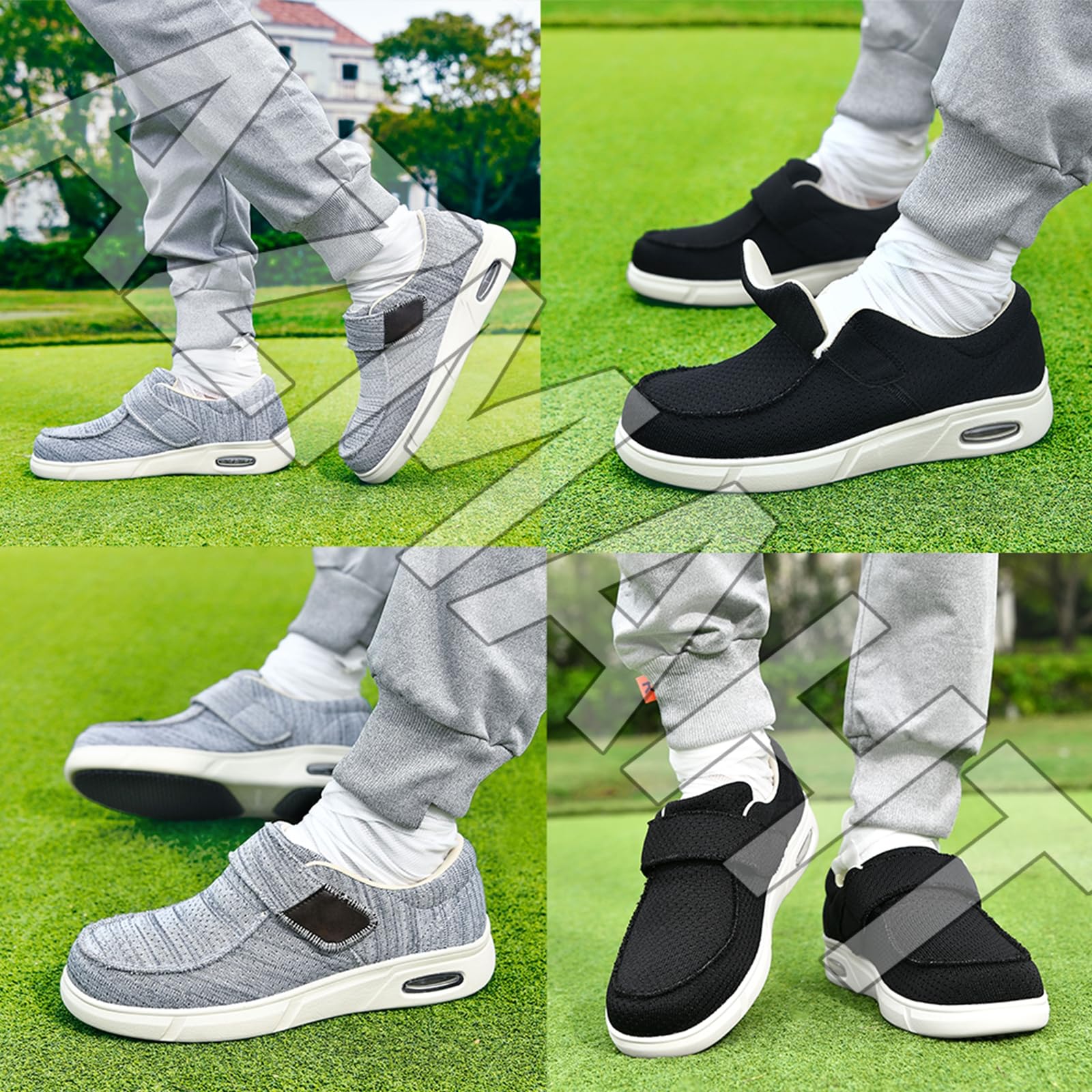 Scarpe Comode Anziani Slip-On Uomo Ortopediche con Strappo per Pianta Larga Senza Lacci Pantofole Diabetici Sneaker Infilare Cuscino d'Aria,Nero,46 EU
