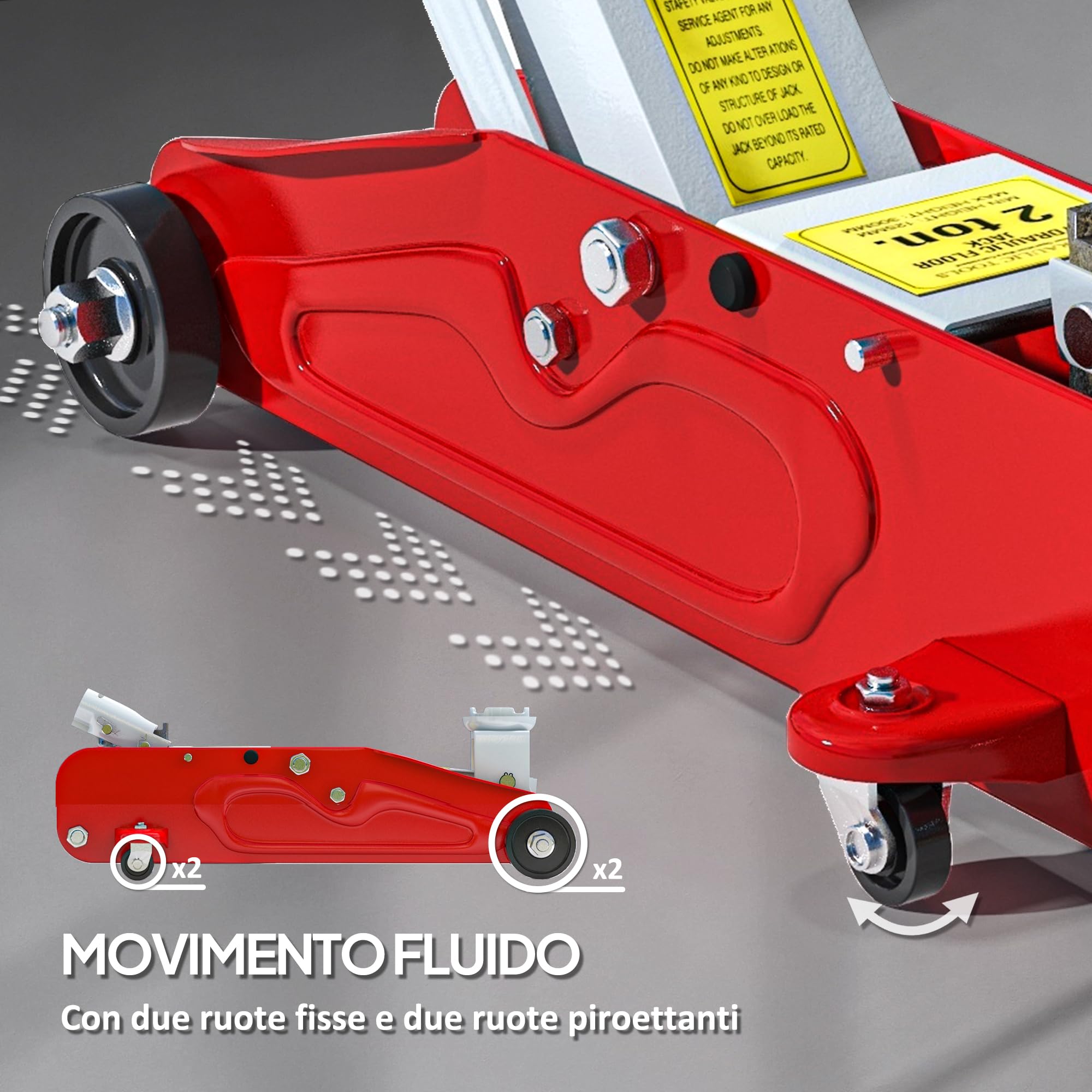 HOMCOM Cric Idraulico con Sollevamento 12-30 cm e Capacità 2 Tonnellate, Cric per Auto in Acciaio Rinforzato, Rosso