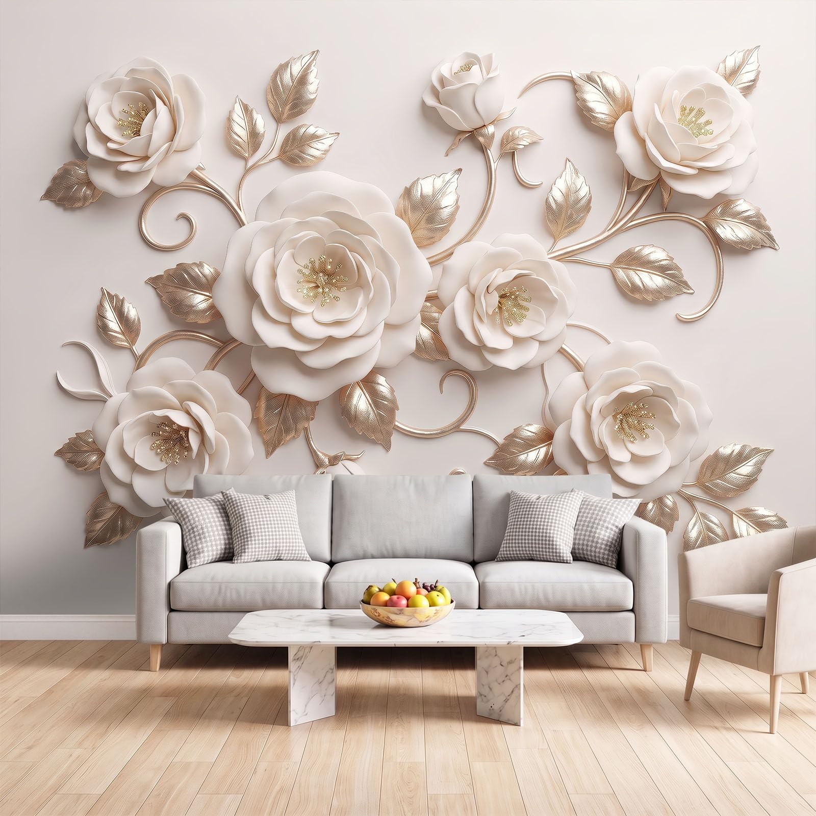 Rosa Hojas Doradas Vid Papel pintado Foto