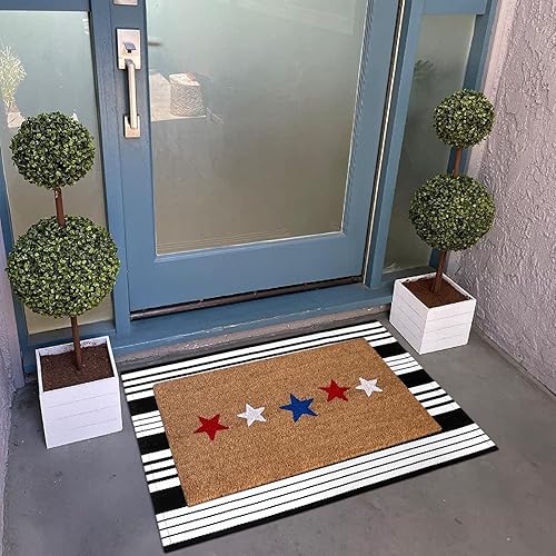 Vista 15 de Alfombra de exterior a rayas blancas y negras, 3 x 5 pies, de algodón, moderna, tejida a mano, reversible, alfombra de patio lavable en capas para 1