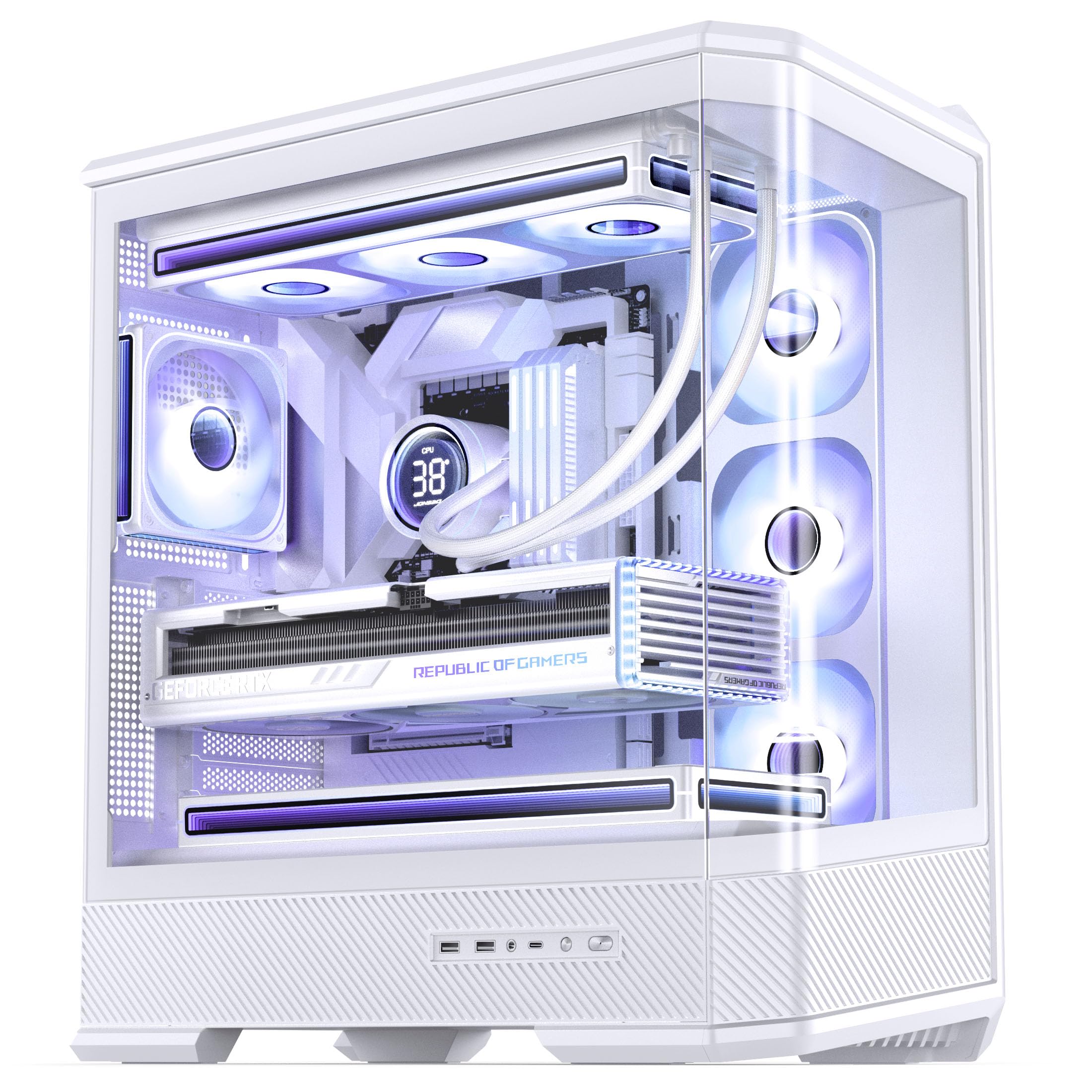 Jonsbo D400 obudowa PC biała | ATX Midi-Tower z panoramicznym oknem 270°, podwójny grzejnik 360 mm, USB-C
