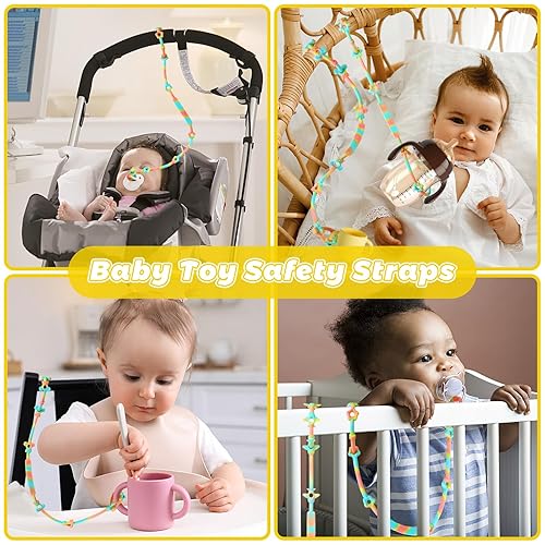 Miniatura 7 de Paquete de 4 correas de seguridad de juguete para bebé, clips de silicona para chupete, correas elásticas de silicona para botella de juguete para