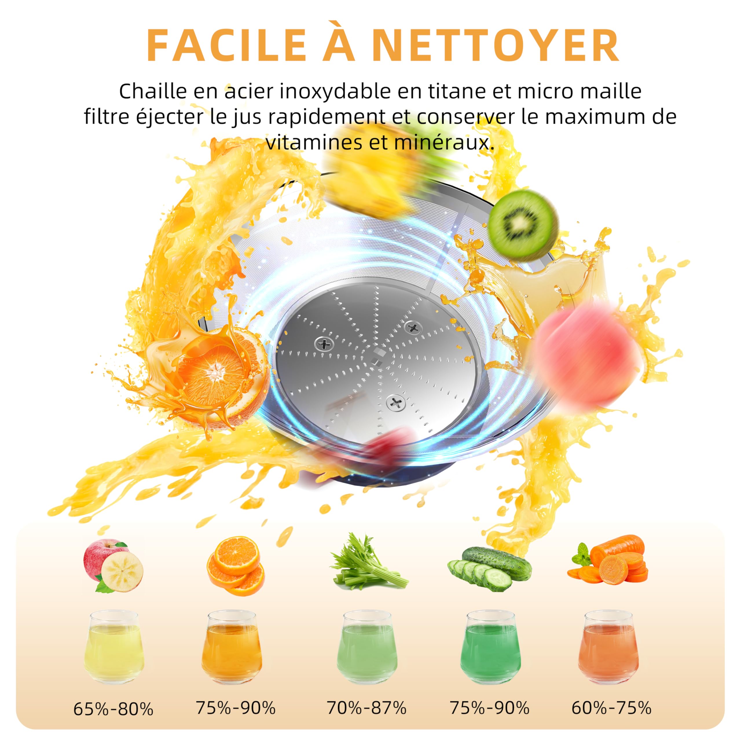 Centrifugeuse Extracteur de Jus, 3 vitesses, extracteur Frutta e Verdura 800W avec bouche de 75 mm de large, facile à nettoyer, acier inoxydable sans BPA (argent-x118)