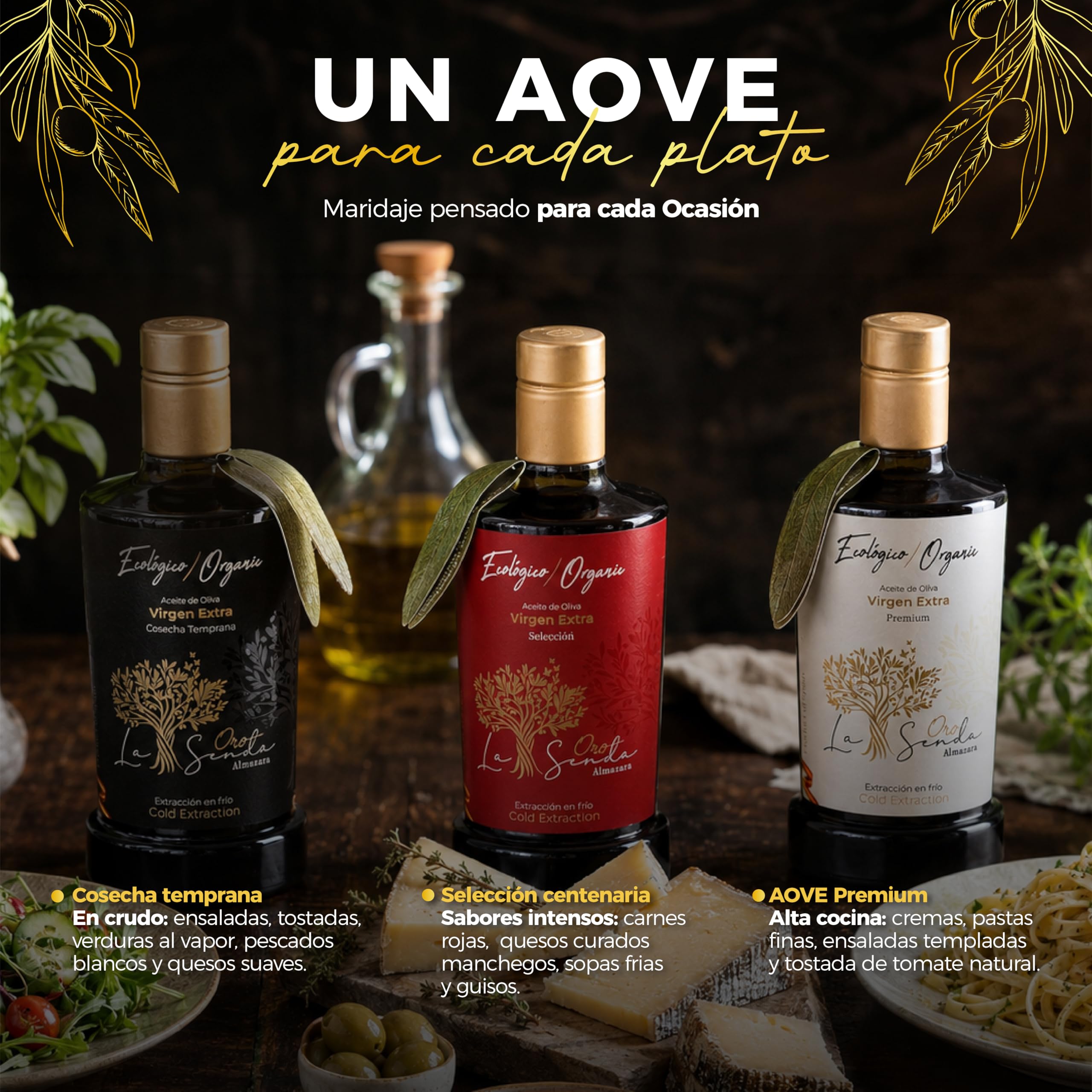 Almazara La Senda Pack 3 Aceite De Oliva Virgen Extra Ecológico (1,5 L) - Cosecha Temprana, Selección Centenaria Y Premium | AOVE DOP Campo Montiel, Extracción al Frío | Regalo Gourmet Especial